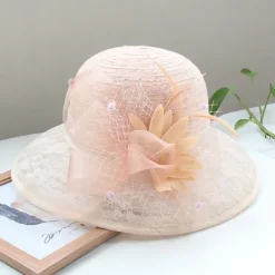 Fascinators Hats Headwear Organza Bucket Hat Straw Hat Sun Hat Casual Holiday Elegant Retro With Feather Bows Headpiece Headwear