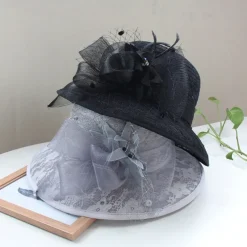 Fascinators Hats Headwear Organza Bucket Hat Straw Hat Sun Hat Casual Holiday Elegant Retro With Feather Bows Headpiece Headwear