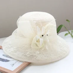 Fascinators Hats Headwear Organza Bucket Hat Straw Hat Sun Hat Wedding Casual Holiday Tea Party Beach Elegant Vintage With Feather Bows Headpiece Headwear
