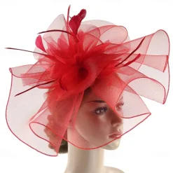 Fascinators Hats Headwear Organza Fedora Hat Top Hat Veil Hat Horse Race Cocktail Elegant Retro With Feather Pure Color Headpiece Headwear