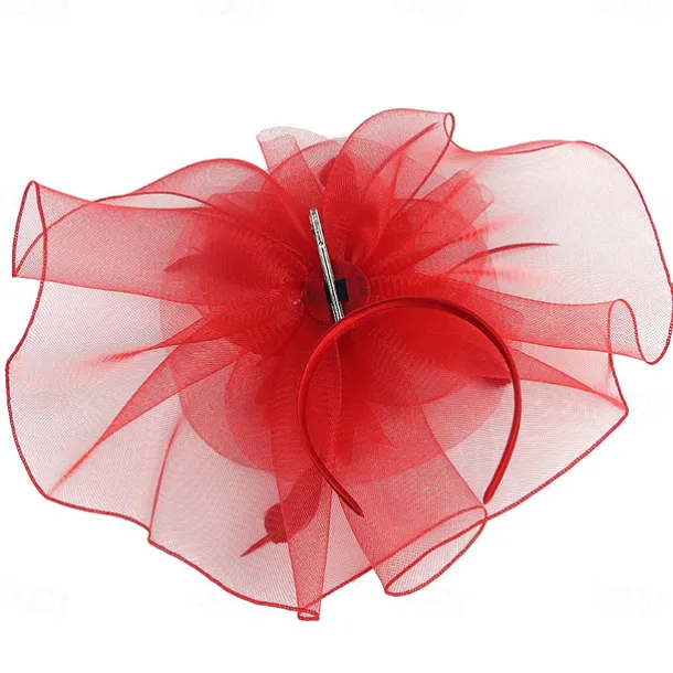 Fascinators Hats Headwear Organza Fedora Hat Top Hat Veil Hat Horse Race Cocktail Elegant Retro With Feather Pure Color Headpiece Headwear