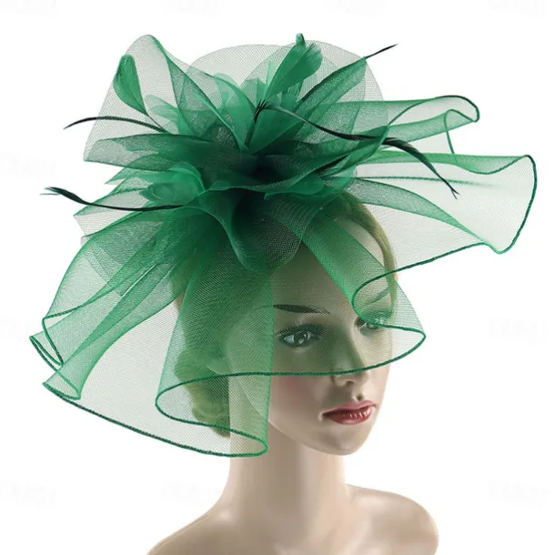 Fascinators Hats Headwear Organza Fedora Hat Top Hat Veil Hat Horse Race Cocktail Elegant Retro With Feather Pure Color Headpiece Headwear