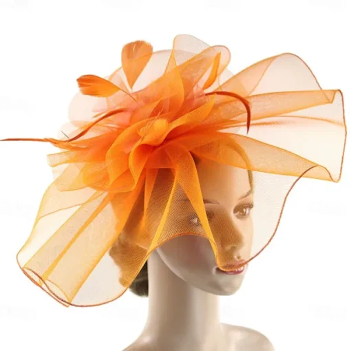 Fascinators Hats Headwear Organza Fedora Hat Top Hat Veil Hat Horse Race Cocktail Elegant Retro With Feather Pure Color Headpiece Headwear