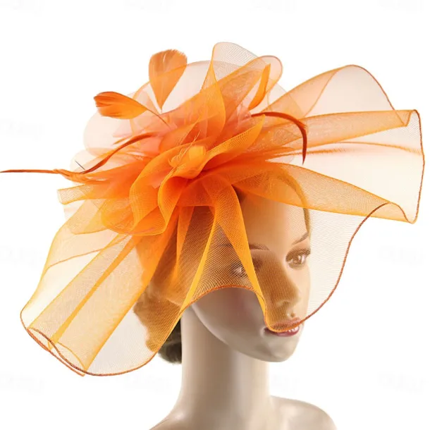 Fascinators Hats Headwear Organza Fedora Hat Top Hat Veil Hat Horse Race Cocktail Elegant Retro With Feather Pure Color Headpiece Headwear