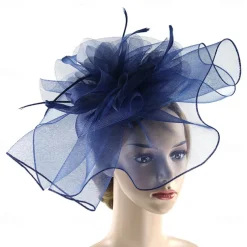 Fascinators Hats Headwear Organza Fedora Hat Top Hat Veil Hat Horse Race Cocktail Elegant Retro With Feather Pure Color Headpiece Headwear