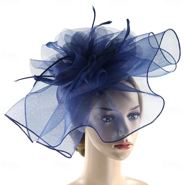 Fascinators Hats Headwear Organza Fedora Hat Top Hat Veil Hat Horse Race Cocktail Elegant Retro With Feather Pure Color Headpiece Headwear