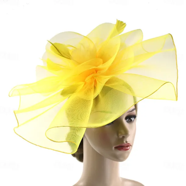 Fascinators Hats Headwear Organza Fedora Hat Top Hat Veil Hat Horse Race Cocktail Elegant Retro With Feather Pure Color Headpiece Headwear