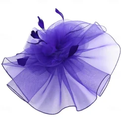 Fascinators Hats Headwear Organza Fedora Hat Top Hat Veil Hat Horse Race Cocktail Elegant Retro With Feather Pure Color Headpiece Headwear