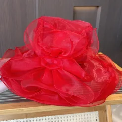 Fascinators Hats Headwear Organza Bucket Hat Floppy Hat Sun Hat Casual Holiday Elegant Vintage With Flower Pure Color Headpiece Headwear