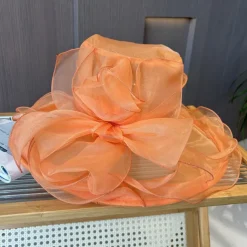Fascinators Hats Headwear Organza Bucket Hat Floppy Hat Sun Hat Casual Holiday Elegant Vintage With Flower Pure Color Headpiece Headwear