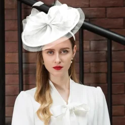 Fascinators Kentucky Derby Hat Tulle Net Saucer Hat Top Hat Wedding Tea Party Elegant Wedding With Feather Bowknot Headpiece Headwear