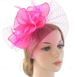 Fascinators Kentucky Derby Hat Organza Polyester / Polyamide Fedora Hat Floppy Hat Veil Hat Tea Party Horse Race Ladies Day Vintage Vintage Style Elegant With Feather Appliques