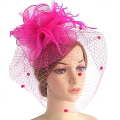 Fascinators Kentucky Derby Hat Headwear Organza Fedora Hat Holiday Cocktail Retro Elegant With Feather Pure Color Headpiece Headwear