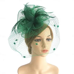 Fascinators Kentucky Derby Hat Headwear Organza Fedora Hat Holiday Cocktail Retro Elegant With Feather Pure Color Headpiece Headwear