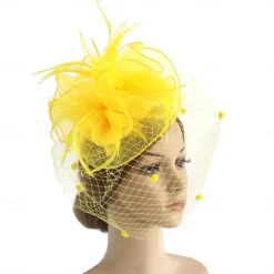 Fascinators Kentucky Derby Hat Headwear Organza Fedora Hat Holiday Cocktail Retro Elegant With Feather Pure Color Headpiece Headwear