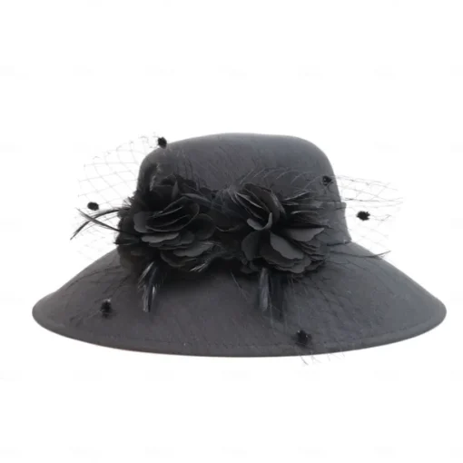 Fascinators Kentucky Derby Hat Fiber Bowler / Cloche Hat Straw Hat Sun Hat Wedding Evening Party Elegant Sun Protection With Feather Floral Headpiece Headwear