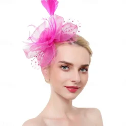 Fascinators Kentucky Derby Hat Headwear Organza Fedora Hat Holiday Cocktail Retro Elegant With Feather MiniSpot Headpiece Headwear
