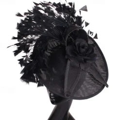 Fascinators Sinamay Wedding Kentucky Derby Cocktail Retro Bridal With Feather Floral Headpiece Headwear