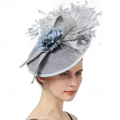 Fascinators Sinamay Wedding Kentucky Derby Cocktail Retro Bridal With Feather Floral Headpiece Headwear