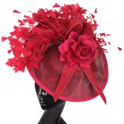 Fascinators Sinamay Wedding Kentucky Derby Cocktail Retro Bridal With Feather Floral Headpiece Headwear