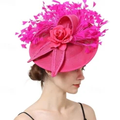 Fascinators Sinamay Wedding Kentucky Derby Cocktail Retro Bridal With Feather Floral Headpiece Headwear