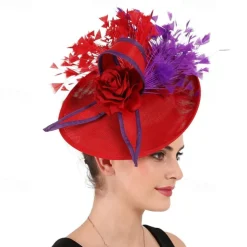 Fascinators Sinamay Wedding Kentucky Derby Cocktail Retro Bridal With Feather Floral Headpiece Headwear