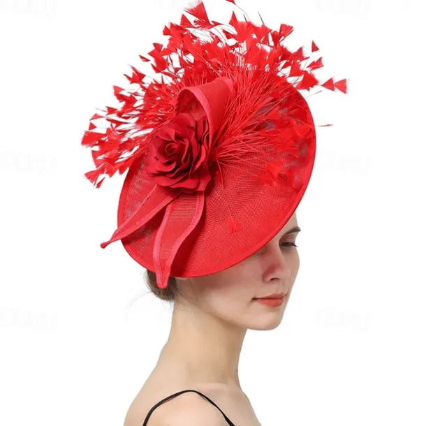 Fascinators Sinamay Wedding Kentucky Derby Cocktail Retro Bridal With Feather Floral Headpiece Headwear