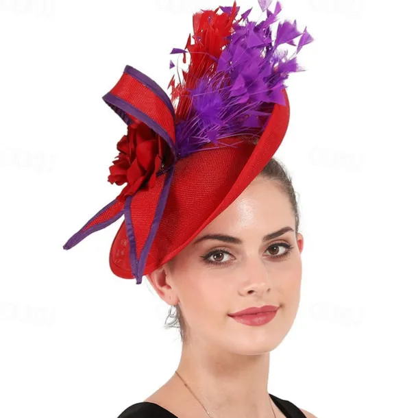 Fascinators Sinamay Wedding Kentucky Derby Cocktail Retro Bridal With Feather Floral Headpiece Headwear