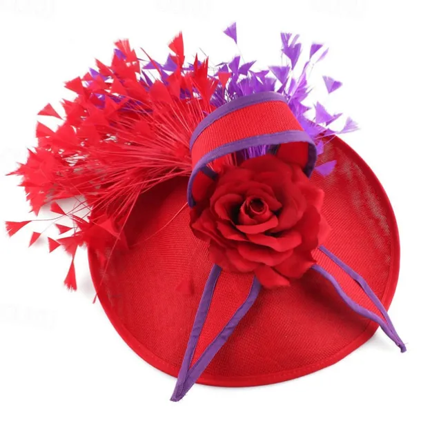 Fascinators Sinamay Wedding Kentucky Derby Cocktail Retro Bridal With Feather Floral Headpiece Headwear