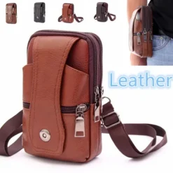 Fashion Men Leather Waist Bag Multifunction Fanny Pack Large Capacity Belt BagBrown Shoulder Bags Crossbody BagsMulti-layer buckle mobile phone bag
