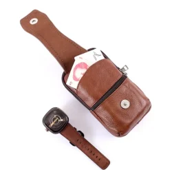 Fashion Men Leather Waist Bag Multifunction Fanny Pack Large Capacity Belt BagBrown Shoulder Bags Crossbody BagsMulti-layer buckle mobile phone bag