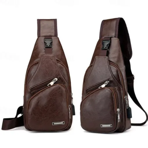 Fashion Men's Casual Crossbody Pouch PU Leather Shoulder Bag Leisure Chest Pack