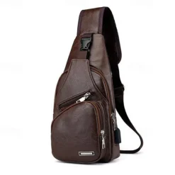 Fashion Men's Casual Crossbody Pouch PU Leather Shoulder Bag Leisure Chest Pack