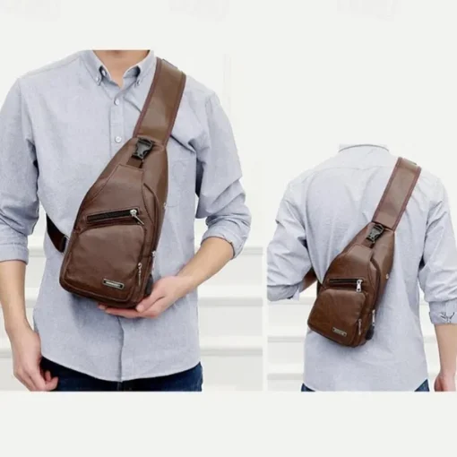 Fashion Men's Casual Crossbody Pouch PU Leather Shoulder Bag Leisure Chest Pack