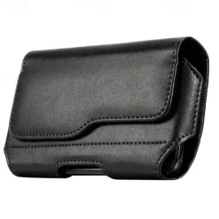 Fashion Men's Horizontal Leather Belt Case Holster Pouch Sleeve Phone Holder Bum Bag Male Casual Travel Outdoor Waist Pack Bag