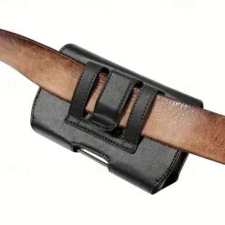 Fashion Men's Horizontal Leather Belt Case Holster Pouch Sleeve Phone Holder Bum Bag Male Casual Travel Outdoor Waist Pack Bag