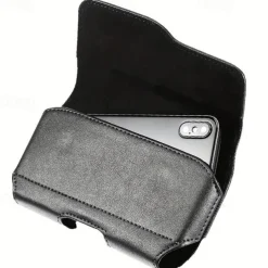 Fashion Men's Horizontal Leather Belt Case Holster Pouch Sleeve Phone Holder Bum Bag Male Casual Travel Outdoor Waist Pack Bag