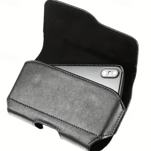 Fashion Men's Horizontal Leather Belt Case Holster Pouch Sleeve Phone Holder Bum Bag Male Casual Travel Outdoor Waist Pack Bag