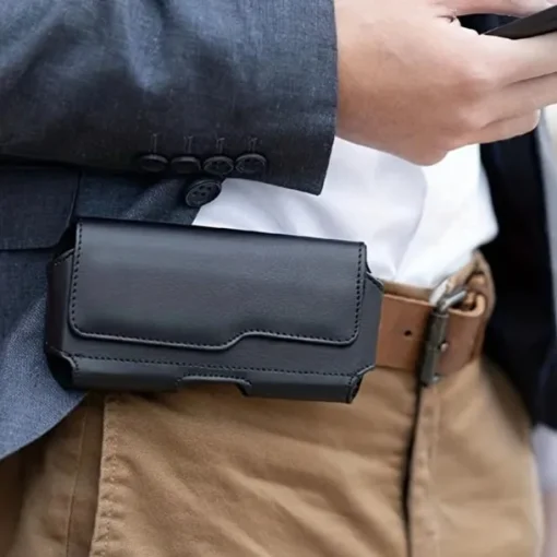 Fashion Men's Horizontal Leather Belt Case Holster Pouch Sleeve Phone Holder Bum Bag Male Casual Travel Outdoor Waist Pack Bag