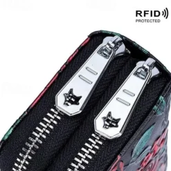 Fashion RFID Women Card Holder Split Leather Double Zipper Card Case Large Capacity 3D Flower Printed Lady Women Wallets Purse