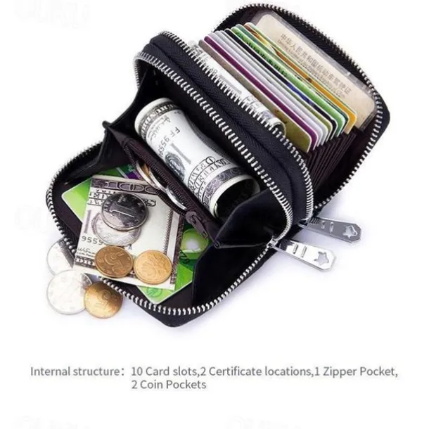 Fashion RFID Women Card Holder Split Leather Double Zipper Card Case Large Capacity 3D Flower Printed Lady Women Wallets Purse