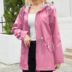 Fashionable Thin Waterproof Fabric Jacket Women's Outdoor Windbreaker Women's Outdoor Solid Color Casual Wear