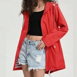 Fashionable Thin Waterproof Fabric Jacket Women's Outdoor Windbreaker Women's Outdoor Solid Color Casual Wear