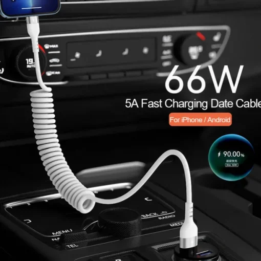 Fast Charging Cable 5A 66W USB Type C Cable 3A Micro USB Spring Car Cable Realme Phone Accessories For iPhone Samsung Xiaomi Huawei Phone Accessory