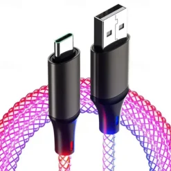 Fast Charging RGB Cable 100W Breathing Light 66W Type C USB C Data Cable for iPhone Samsung Android Micro 30W Quick Charge Cable