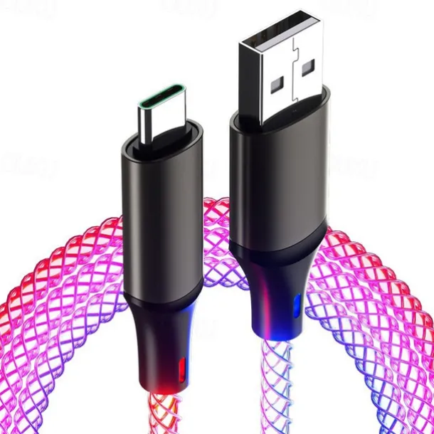 Fast Charging RGB Cable 100W Breathing Light 66W Type C USB C Data Cable for iPhone Samsung Android Micro 30W Quick Charge Cable
