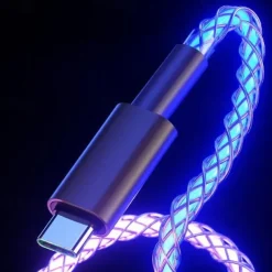 Fast Charging RGB Cable 100W Breathing Light 66W Type C USB C Data Cable for iPhone Samsung Android Micro 30W Quick Charge Cable