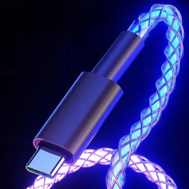 Fast Charging RGB Cable 100W Breathing Light 66W Type C USB C Data Cable for iPhone Samsung Android Micro 30W Quick Charge Cable