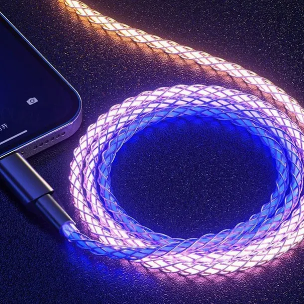 Fast Charging RGB Cable 100W Breathing Light 66W Type C USB C Data Cable for iPhone Samsung Android Micro 30W Quick Charge Cable