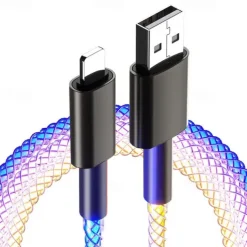 Fast Charging RGB Cable 100W Breathing Light 66W Type C USB C Data Cable for iPhone Samsung Android Micro 30W Quick Charge Cable